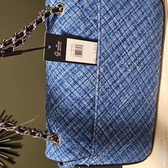 Karl Lagerfeld Blue Quilted Chain Shoulder Bag - Picture 4 of 9